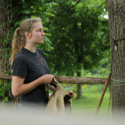 Christine McGuigan holding leather