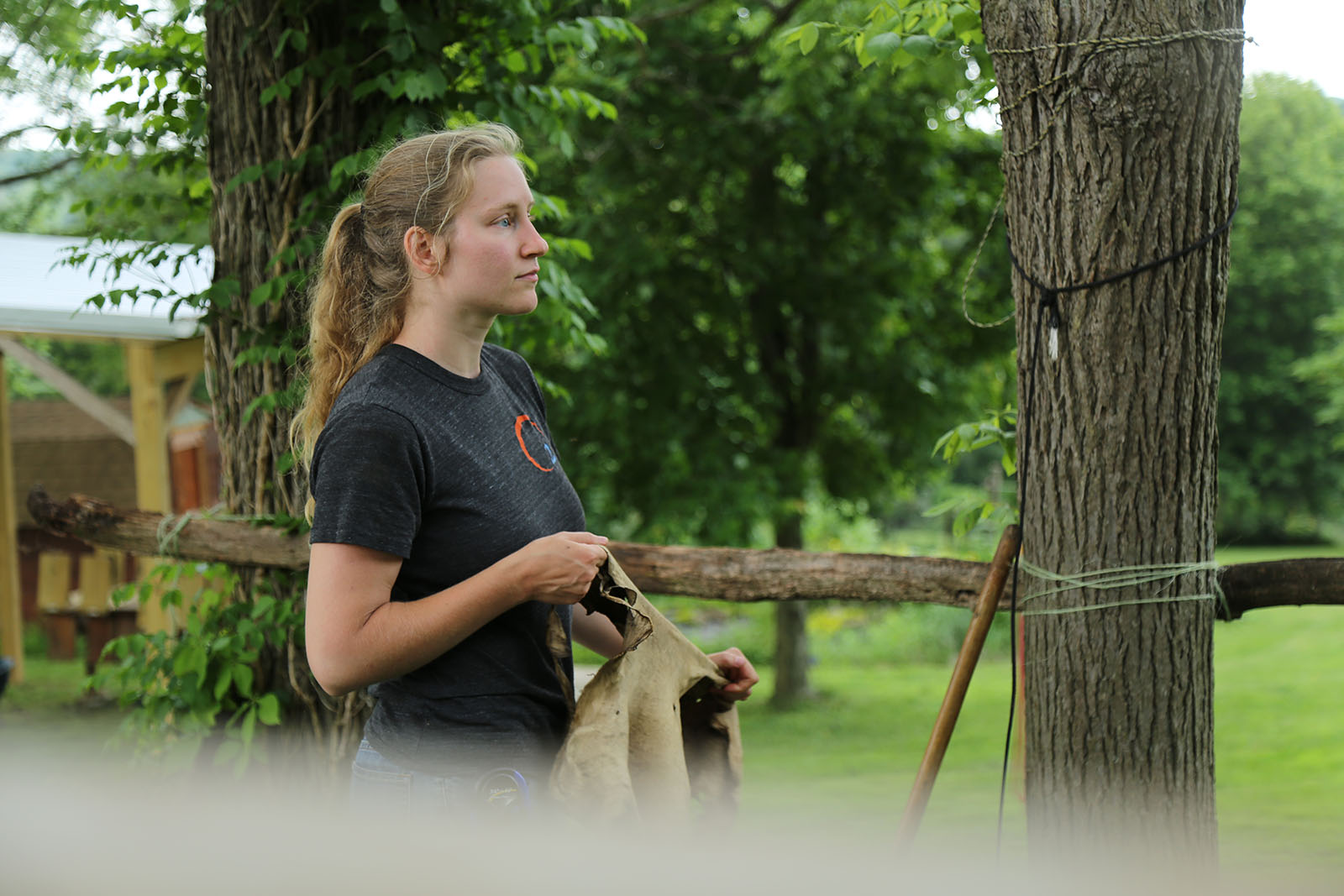 Christine McGuigan holding leather
