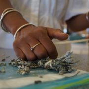 working with her hands