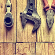 tools on a wood background